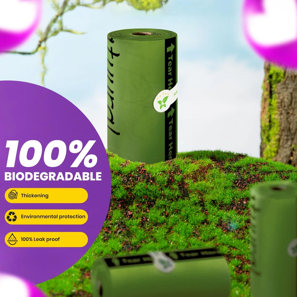 Degradable Poop Bags 15 Rolls x 15 Bags | Thick, Unscented, with Dispenser - Image 1