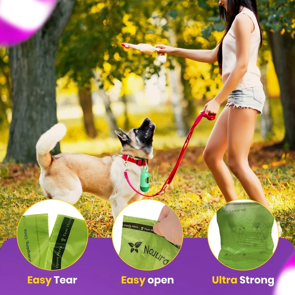 Degradable Poop Bags 15 Rolls x 15 Bags | Thick, Unscented, with Dispenser - Image 1