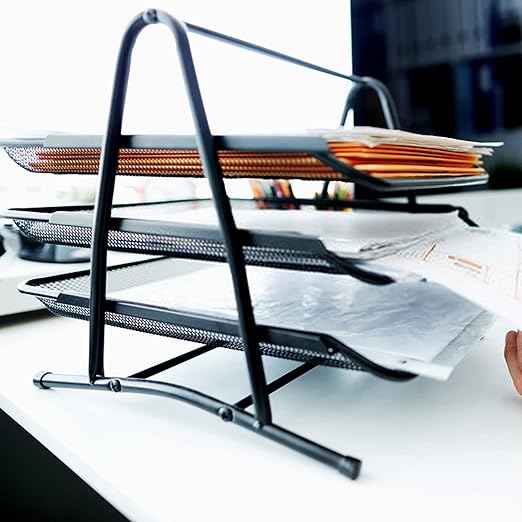 Stackable Desk File Rack & Pen Holder Set | Hollow Design, Sturdy Anti-Tip - Image 1