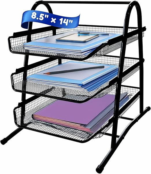 Stackable Desk File Rack & Pen Holder Set | Hollow Design, Sturdy Anti-Tip
