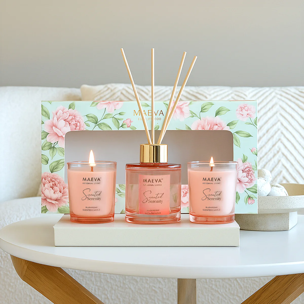 Scented Candle & Reed Diffuser Gift Set | Relaxing & Sleep Aid, Soy Wax, Rattan Reeds
