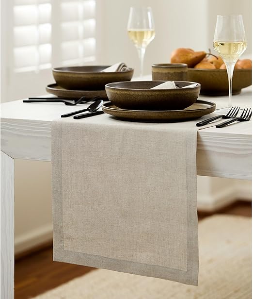 Linen Table Runner & Sofa Cover Set | Natural Wrinkle, Washed Vintage Look, Dustproof & Anti-Slip