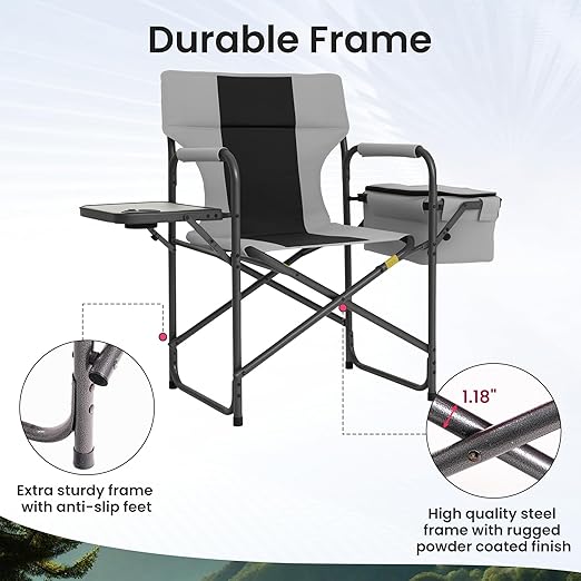 Premium Folding Camping Chair | Thickened Steel Frame, High Back with Pillow, Side Table - Image 1
