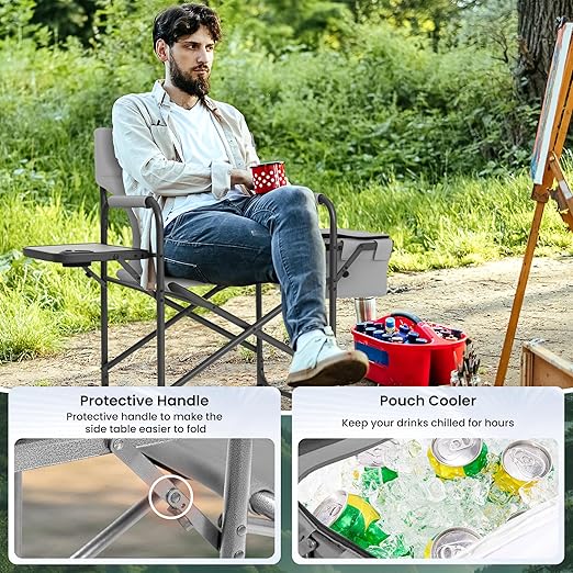 Premium Folding Camping Chair | Thickened Steel Frame, High Back with Pillow, Side Table - Image 1