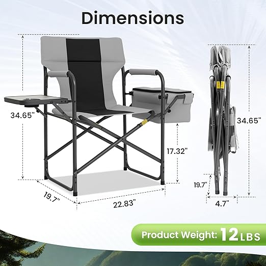 Premium Folding Camping Chair | Thickened Steel Frame, High Back with Pillow, Side Table - Image 1