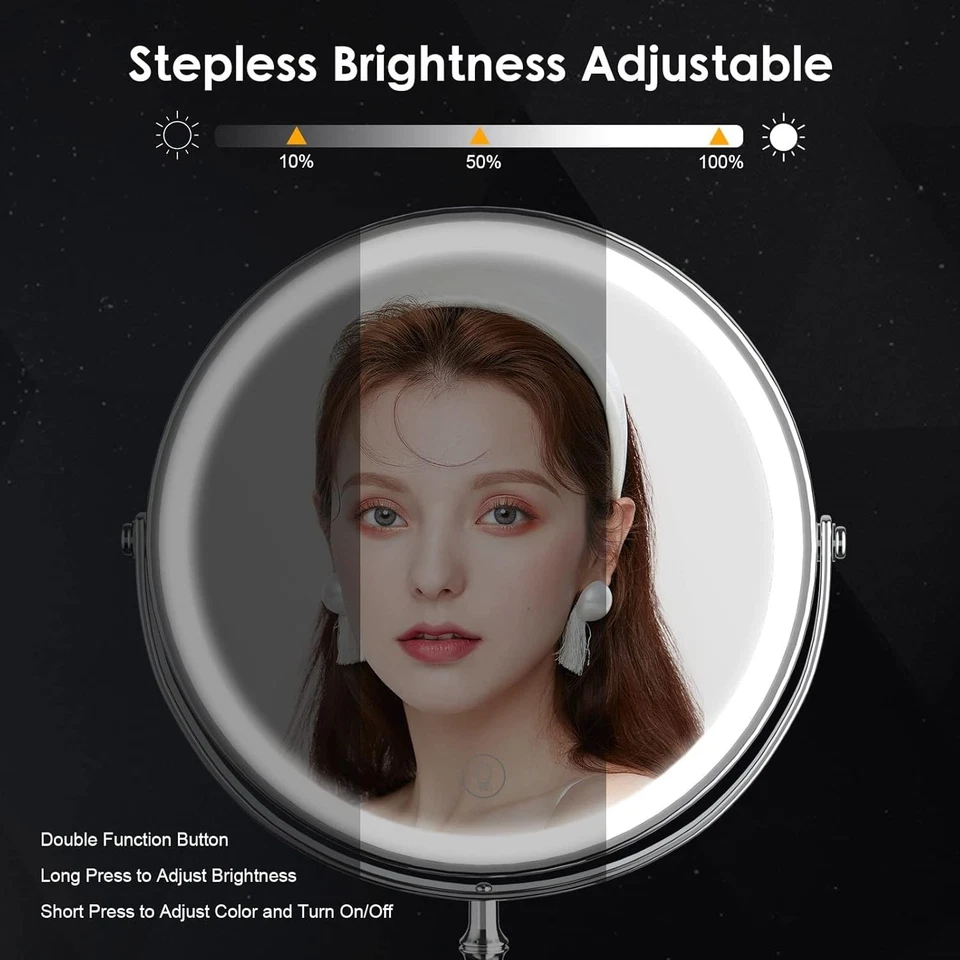Portable LED Lighted Makeup Mirror Dry Battery Model | 3 Color Temperatures, No Built-in Lithium Battery - Image 1