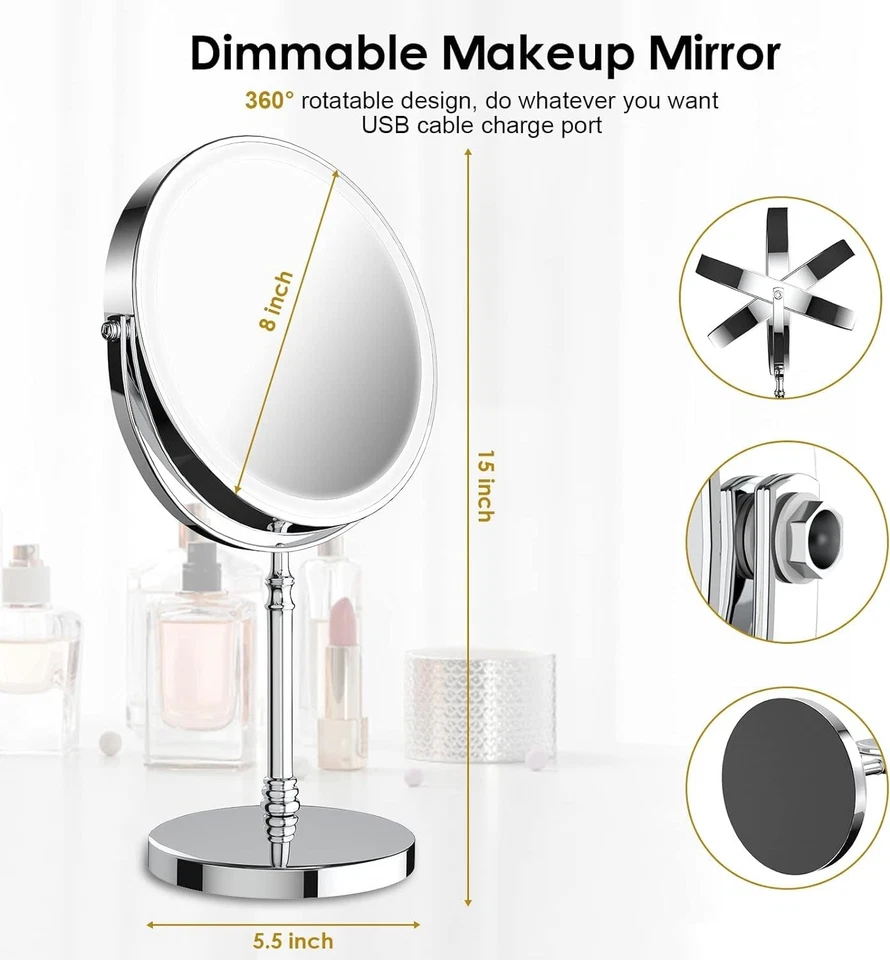 Portable LED Lighted Makeup Mirror Dry Battery Model | 3 Color Temperatures, No Built-in Lithium Battery - Image 1