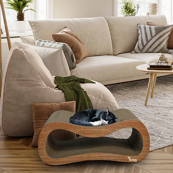 2-in-1 Cat Scratcher & Cat Bed | Solid Wood Frame + Replaceable Corrugated Cardboard Core - Image 1