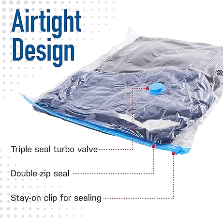 Vacuum Storage Bags Medium 4-Pack | Manual Air Removal, Pump NOT Included, Double Zipper Seal - Image 1