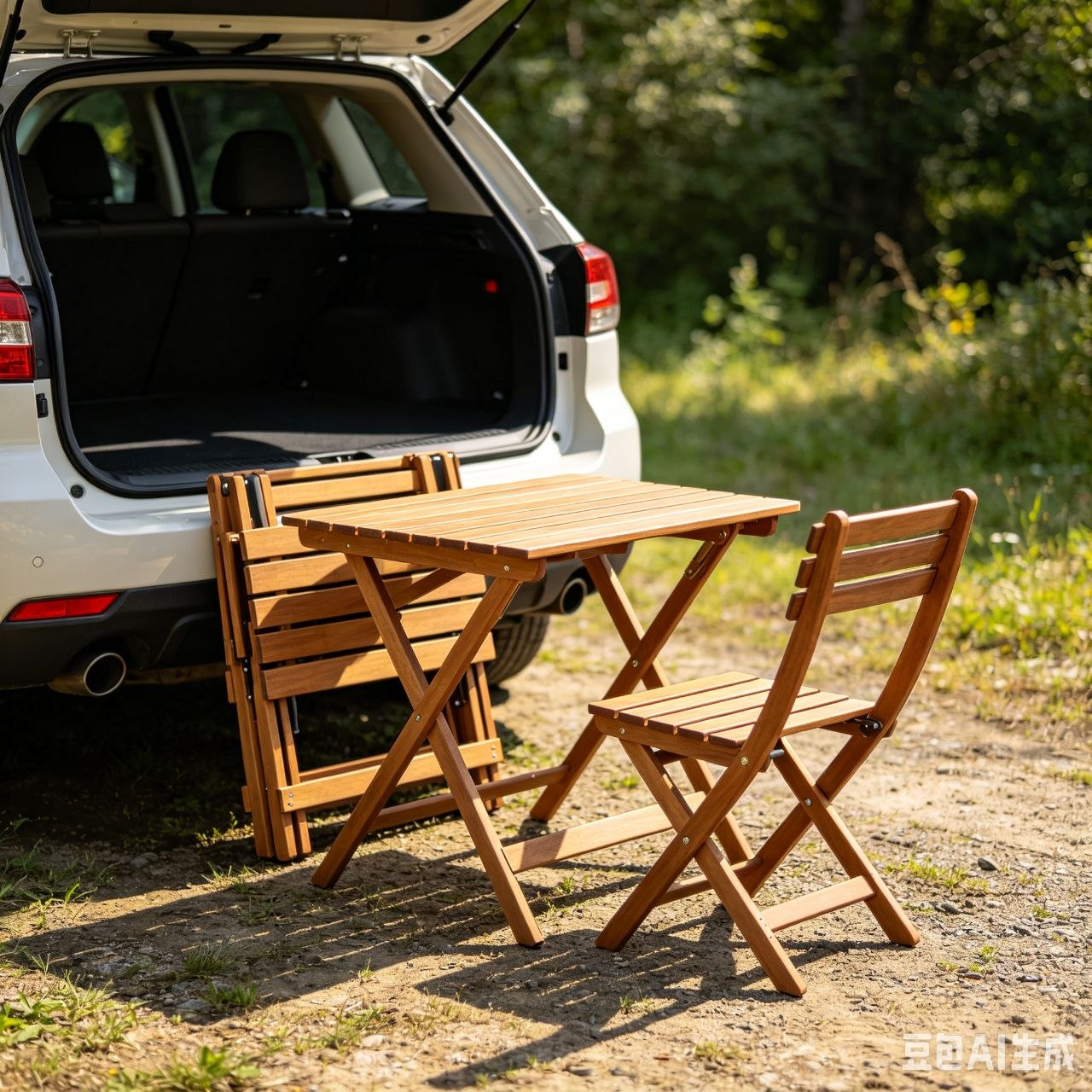 Portable Folding Solid Wood Camping Table and Chairs Set Outdoor Patio Furniture - Image 1