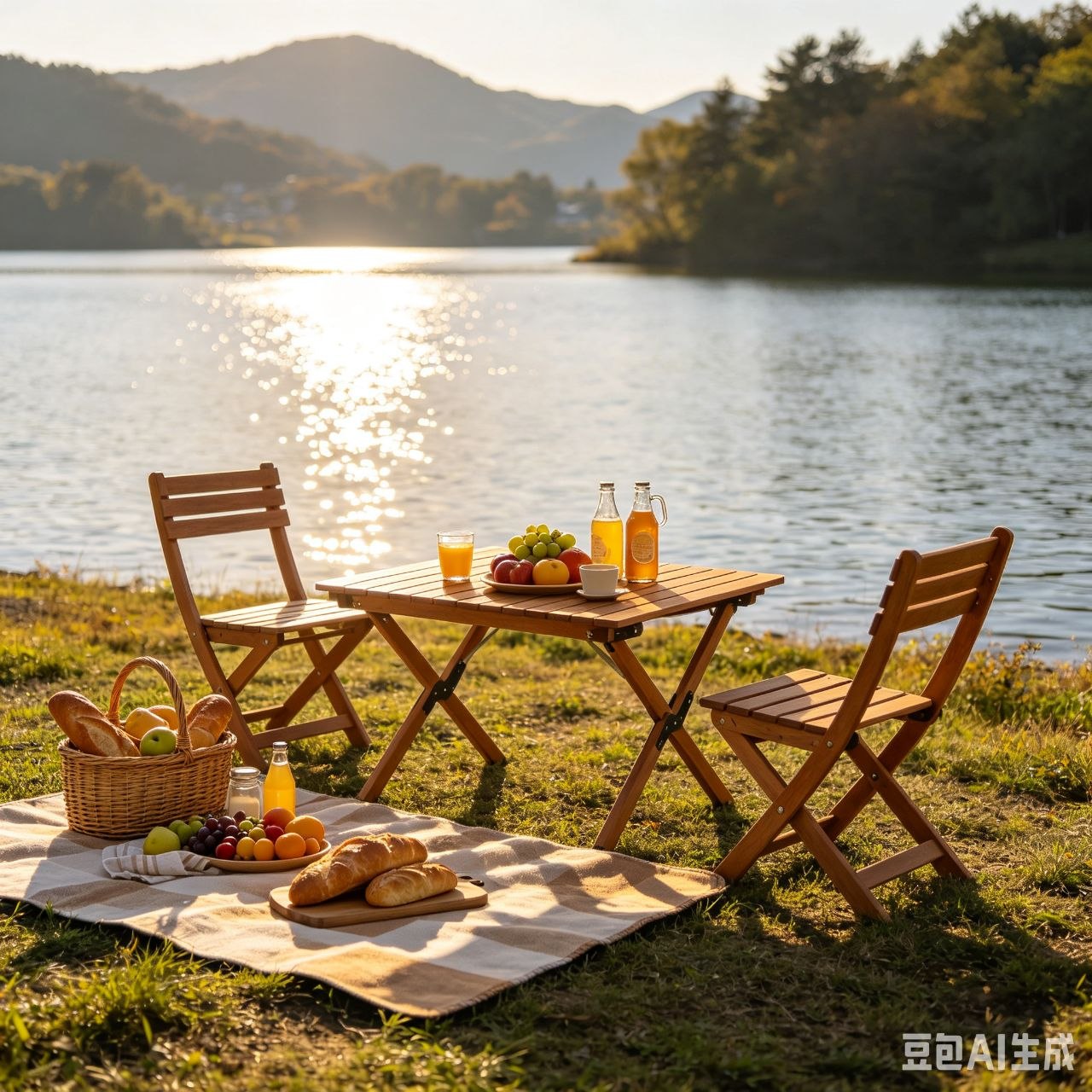 Portable Folding Solid Wood Camping Table and Chairs Set Outdoor Patio Furniture