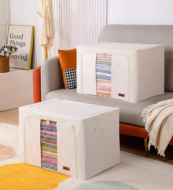 Thick Non-Woven Closet Storage Box Large 3-Pack | Foldable with Clear Window - Image 1