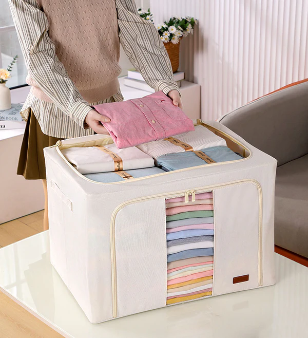 Thick Non-Woven Closet Storage Box Large 3-Pack | Foldable with Clear Window - Image 1