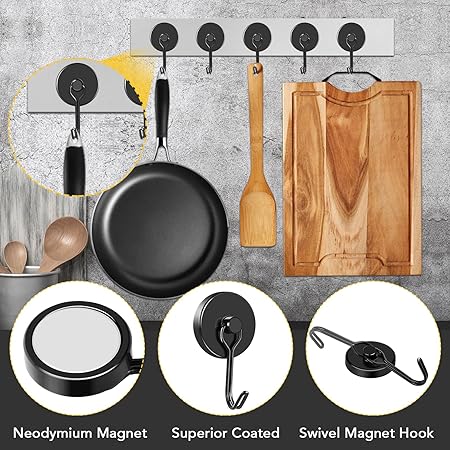 Magnetic & Adhesive Hook Combo 8-Pack | No Drilling, Holds 5kg - Image 1